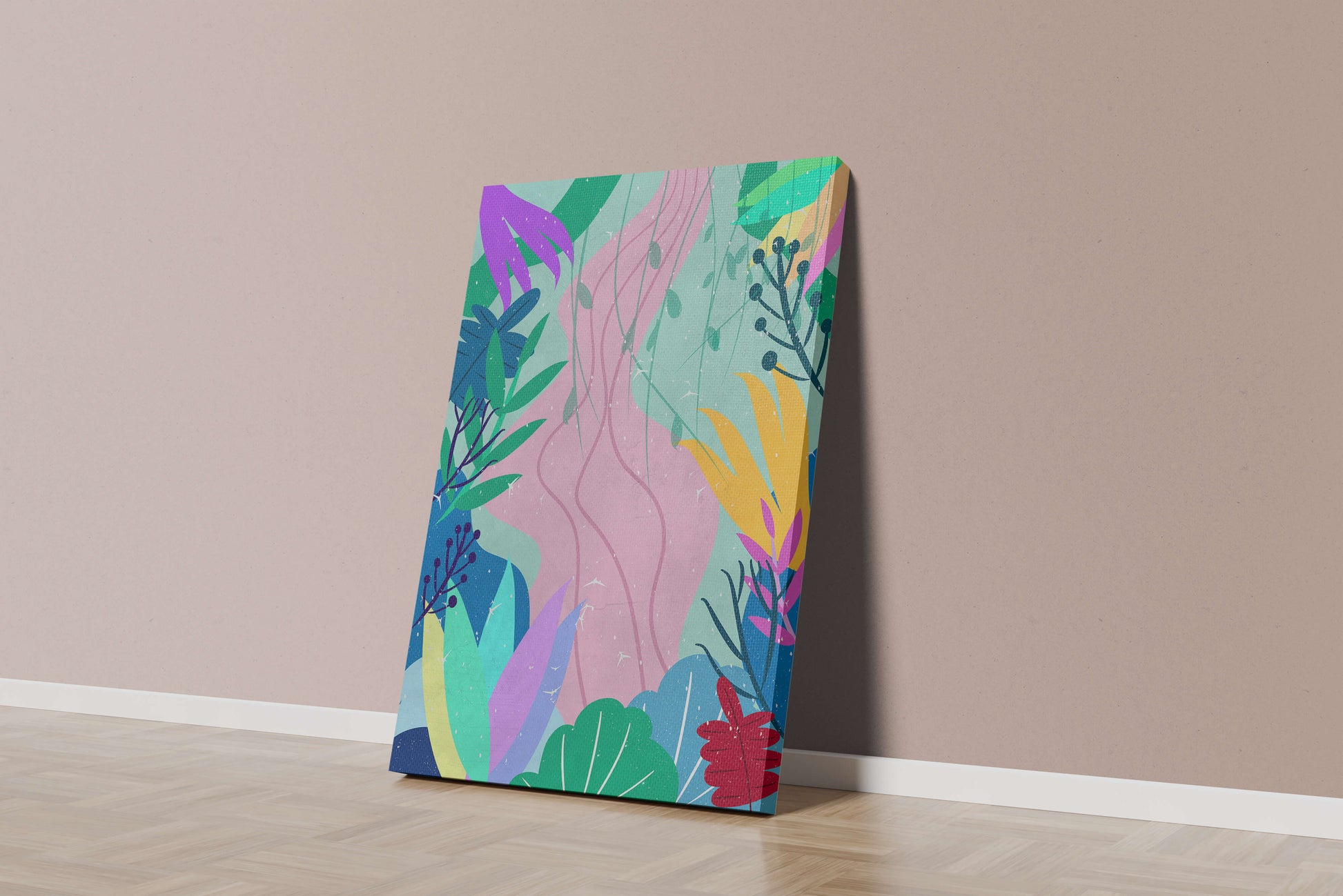 Abstract Botanic Composition with Vibrant Leaves and Shapes