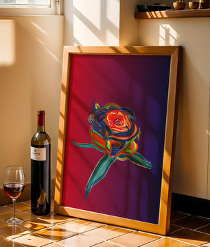 Rosa abstracta vibrante con colores dinámicos sobre fondo degradado