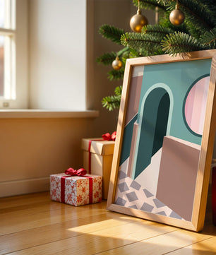 Abstract architectural scene with geometrical shapes