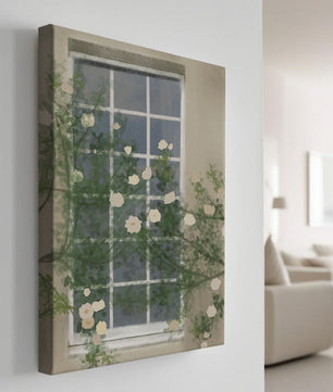 Floral Window with Climbing Roses in a Tranquil Setting