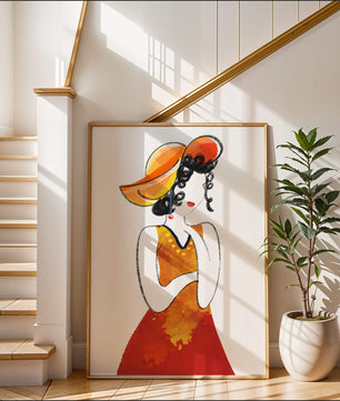 Elegante Frau in einem lebendigen Hut und Kleid Illustration