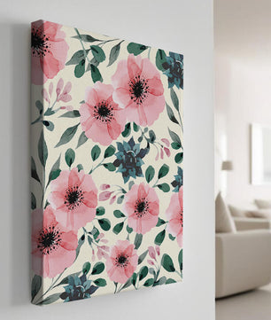 Patrón acuarela floral con flores rosas y hojas verdes