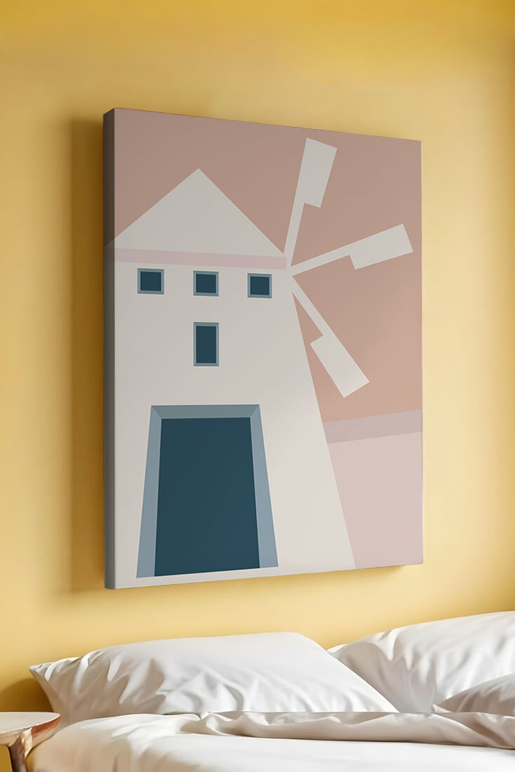 Minimalist geometric house illustration on pastel background