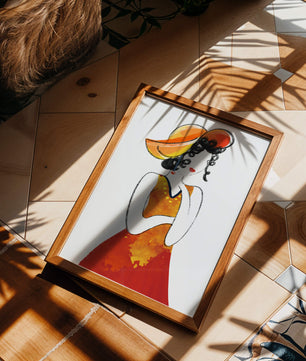 Elegante Frau in einem lebendigen Hut und Kleid Illustration