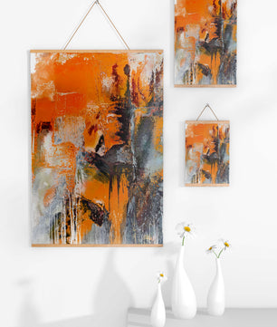 Arte abstracto texturizado en naranja y gris