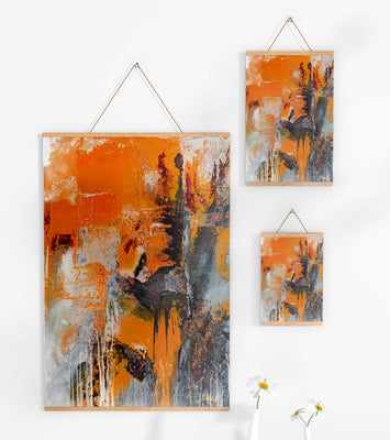 Abstract Orange and Grey Textured Art