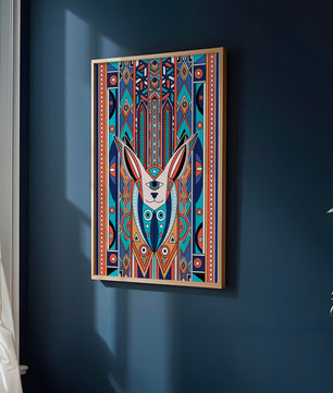 Diseño geométrico abstracto con motivo animal y patrones vibrantes