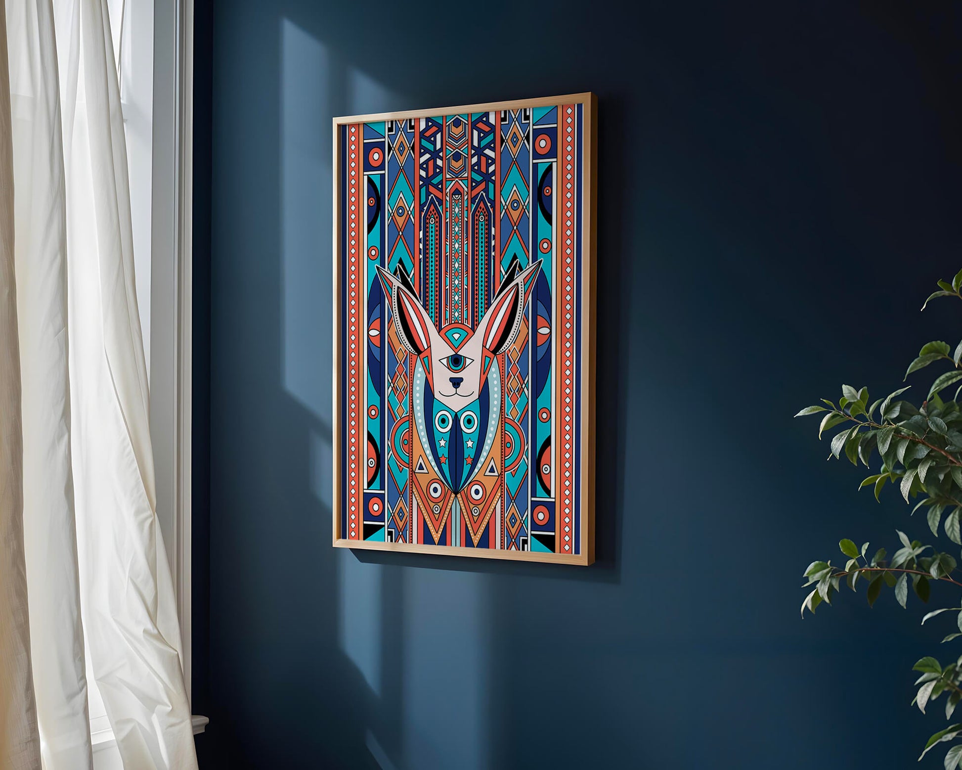 Diseño geométrico abstracto con motivo animal y patrones vibrantes