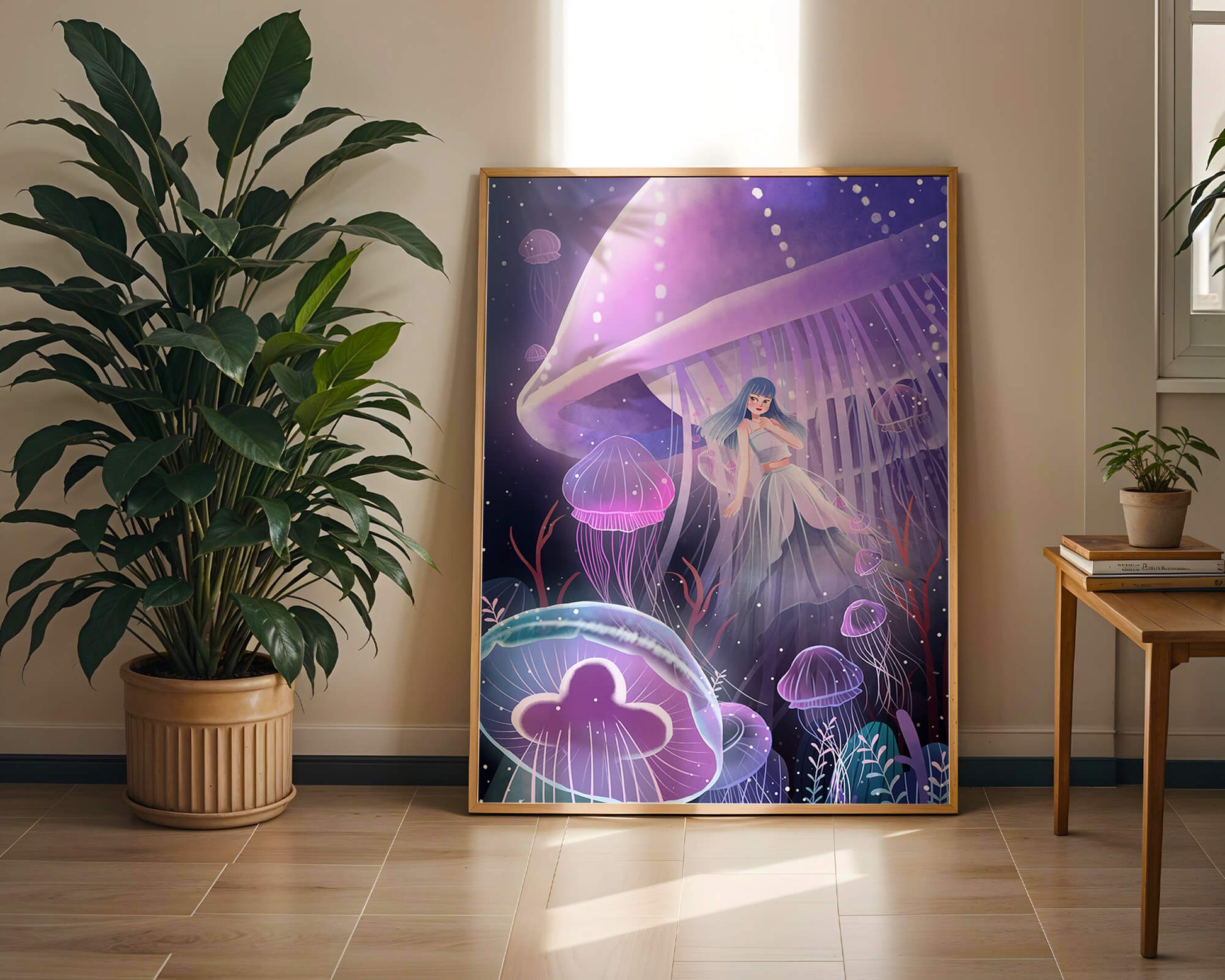 Underwater Fantasy Scene with Jellyfish and Girl