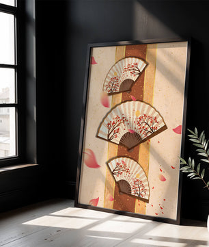 Elegant Japanese Fans with Cherry Blossom Design on Textured Background - Mi tienda