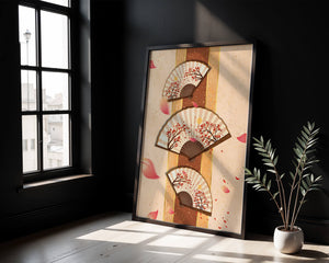 Elegant Japanese Fans with Cherry Blossom Design on Textured Background - Mi tienda