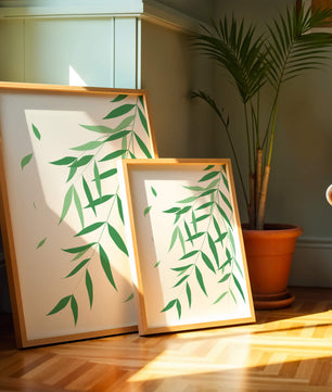 Illustration artistique de feuilles vertes élégantes sur fond noir