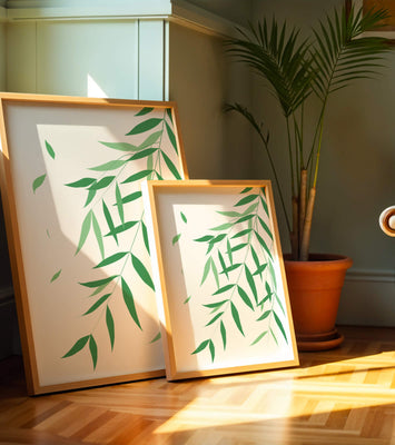 Elegant green leaves on black background art illustration