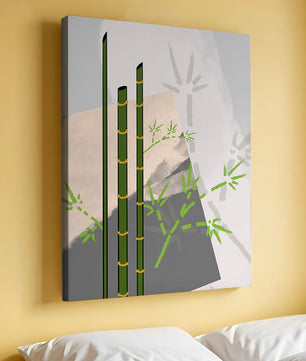 Arte minimalista de bambú con sombras abstractas de bambú