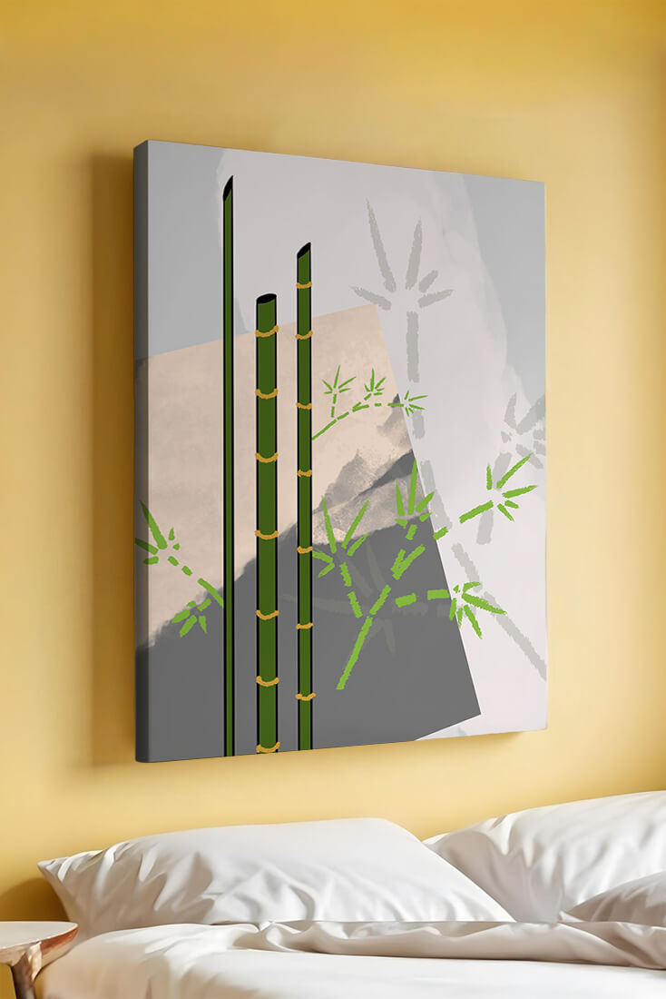 Arte minimalista de bambú con sombras abstractas de bambú