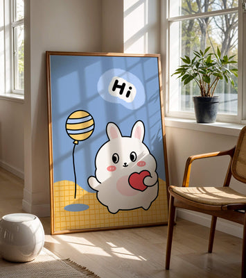 Adorable cartoon bunny with balloon and heart illustration