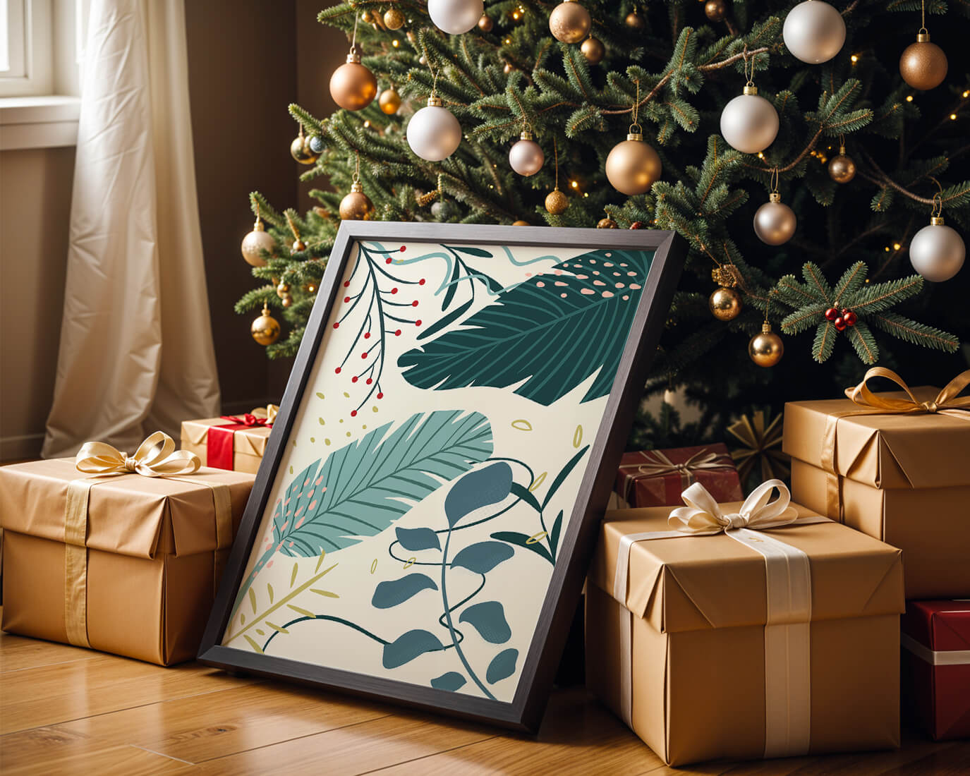 Abstract Botanical Illustration with Colorful Leaf Patterns