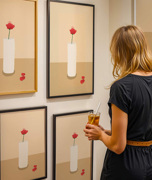 Minimalist Red Flower in White Vase on Beige Background - Mi tienda