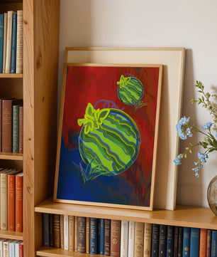 Obra de arte abstracta de sandía colorida con fondo vibrante