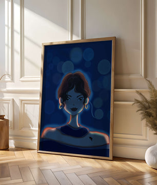 Illustration d'une femme avec des lumières bokeh et des boucles d'oreilles élégantes