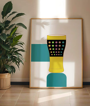 Colorful abstract illustration of a pint glass with dotted pattern