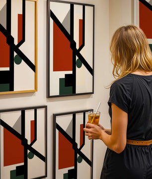 Colorful geometric abstract art with bold black lines