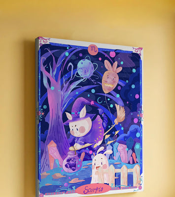 Whimsical zodiac scorpio scene with a magical theme