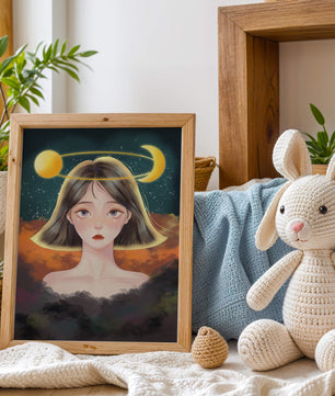 Surreal portrait of a girl with celestial elements