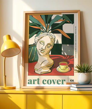Abstract Art with Bust and Coffee Cup