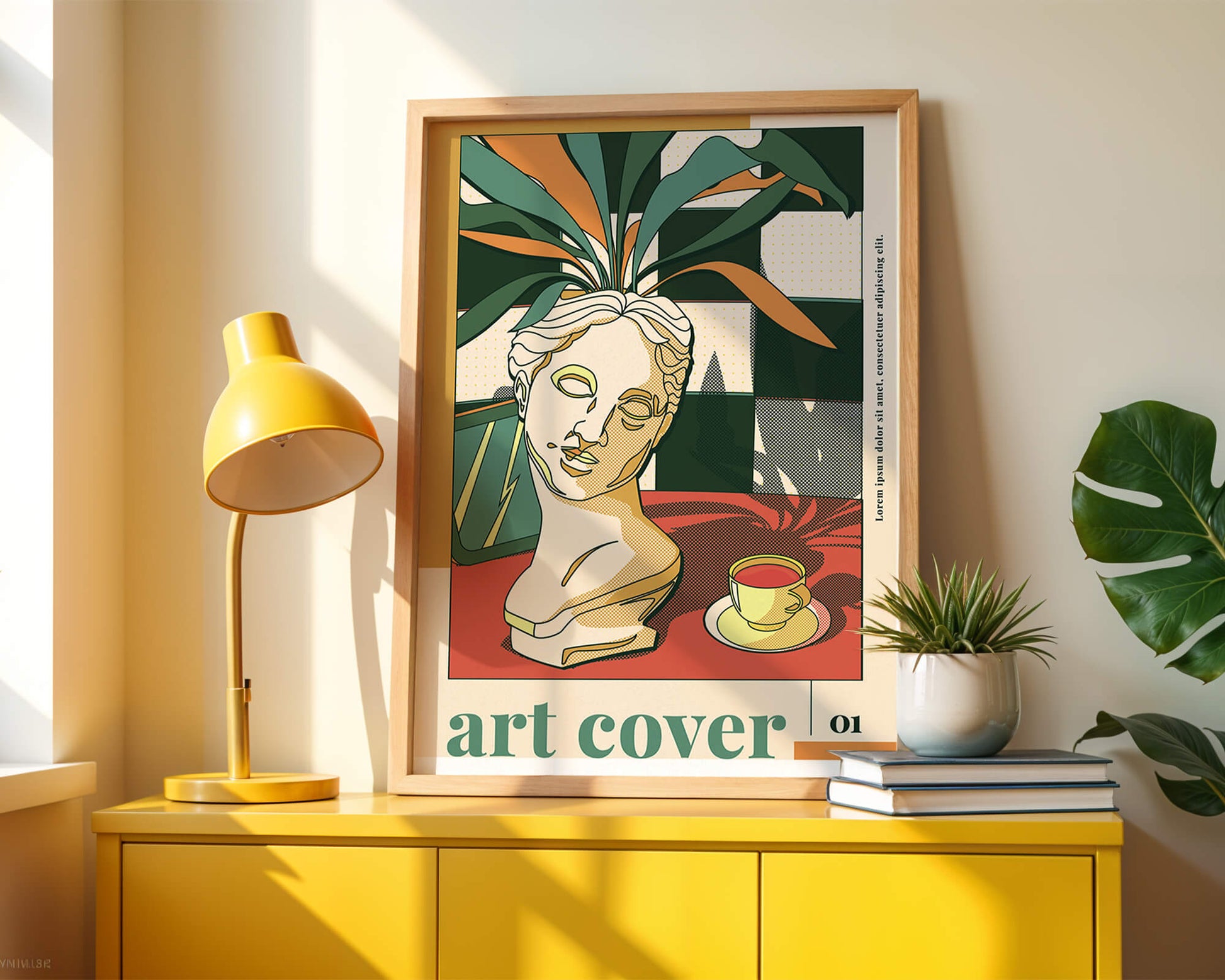Abstract Art with Bust and Coffee Cup