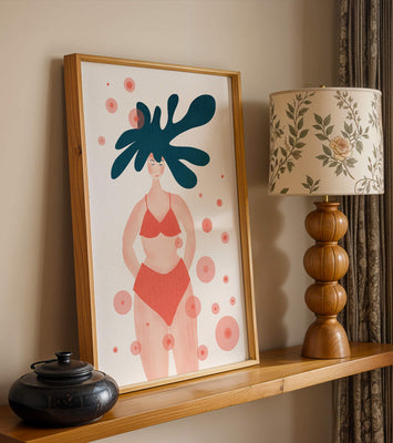 Abstract Illustration of a Woman in Swimwear with Creative Hair Design
