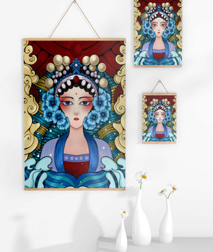 Traditional Asian Portrait with Vibrant Colors and Floral Details