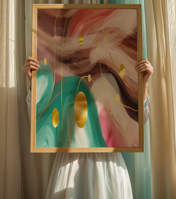 Abstract colorful swirl design with golden circles