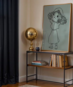 Hand-Drawn Illustration of a Thoughtful Cartoon Character with Curly Hair and a Beanie