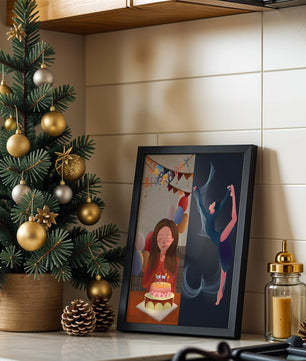 Geburtstagsfeier-Illustration mit Kuchen und Tanzfigur