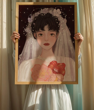 Elegant bridal portrait with floral crown and veil