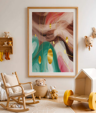 Diseño abstracto de remolinos coloridos con círculos dorados