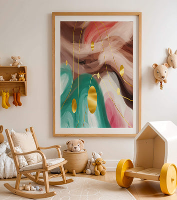Abstract colorful swirl design with golden circles