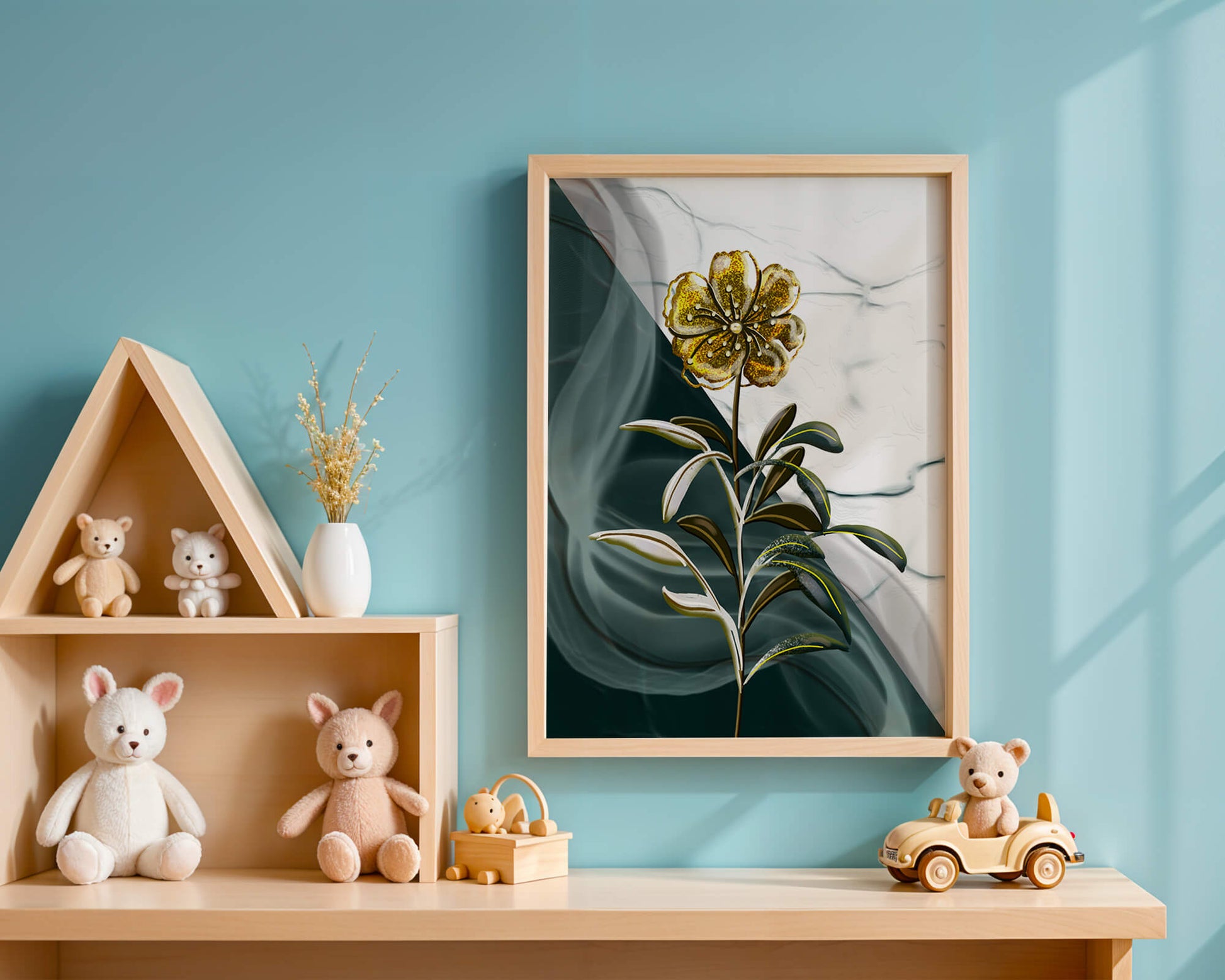 Elegant floral design with gold accents on abstract background