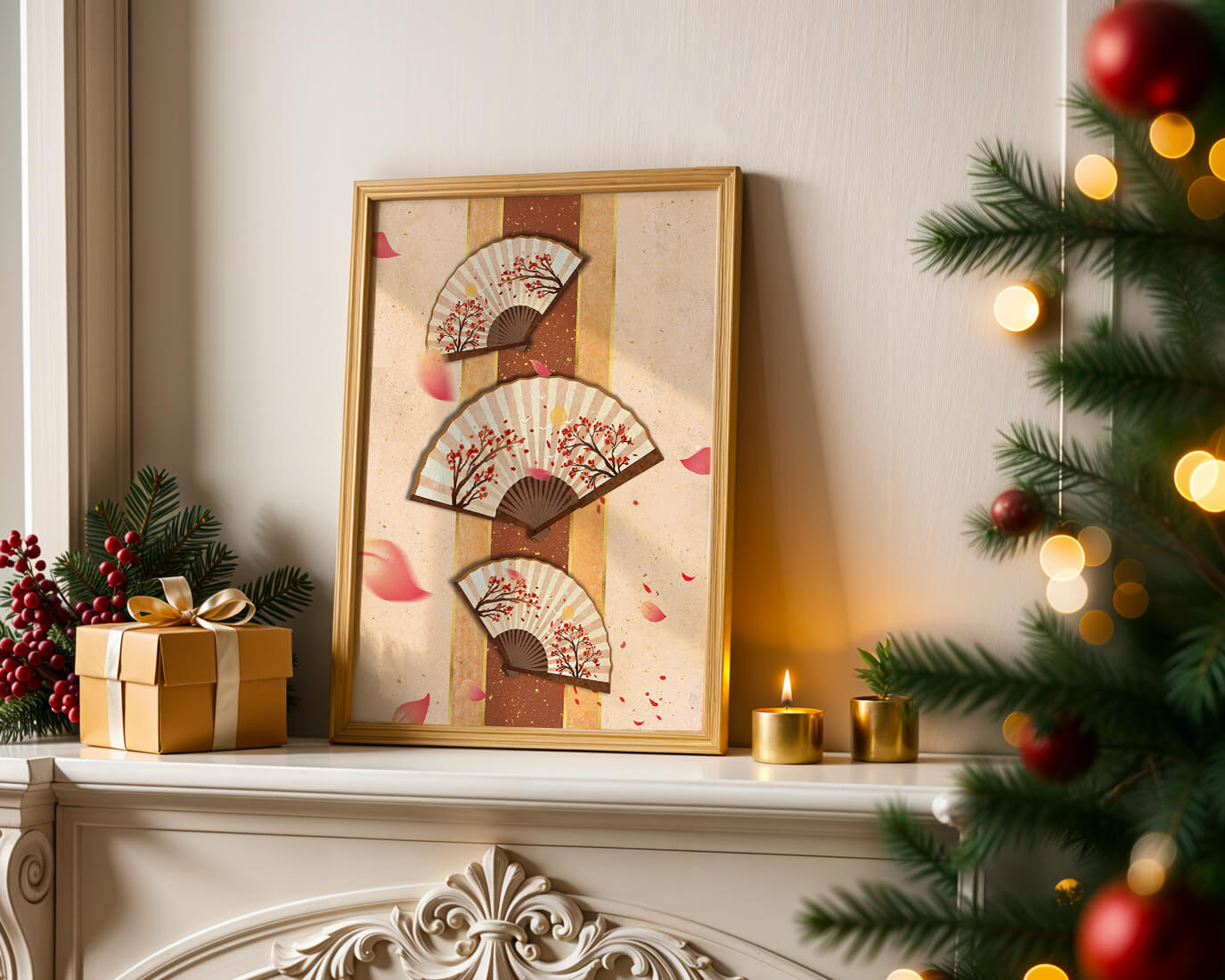 Elegant Japanese Fans with Cherry Blossom Design on Textured Background - Mi tienda