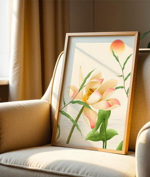 Serene Lotus Flower with Sun in Minimalist Natural Setting - Mi tienda