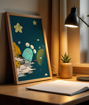 Playful Alien Illustration with Space Background and Stars - Mi tienda
