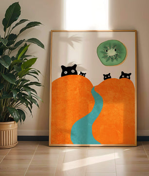 Playful Cats and Smiling Kiwi in Vibrant Hills