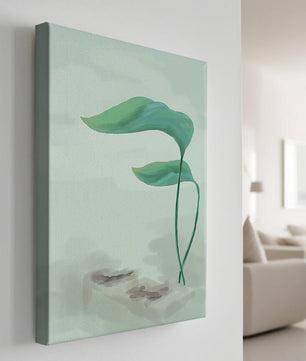 Minimalistic Art of Green Leaves on Abstract Background