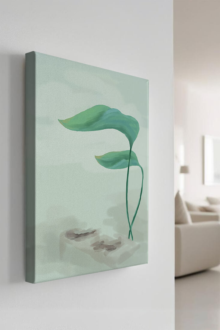 Minimalistic Art of Green Leaves on Abstract Background