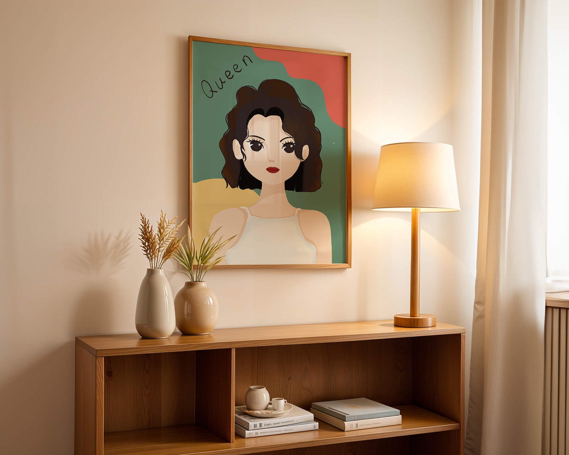 Stylized illustration of a confident woman with abstract background