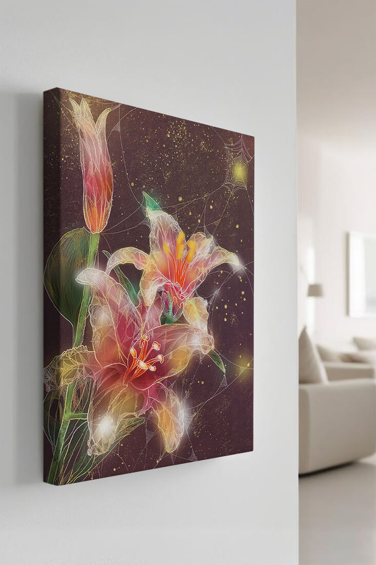Elegant Floral Composition with Intricate Details and Golden Accents