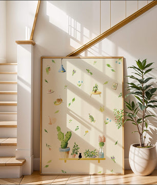 Illustration décorative avec des plantes et des éléments chaleureux