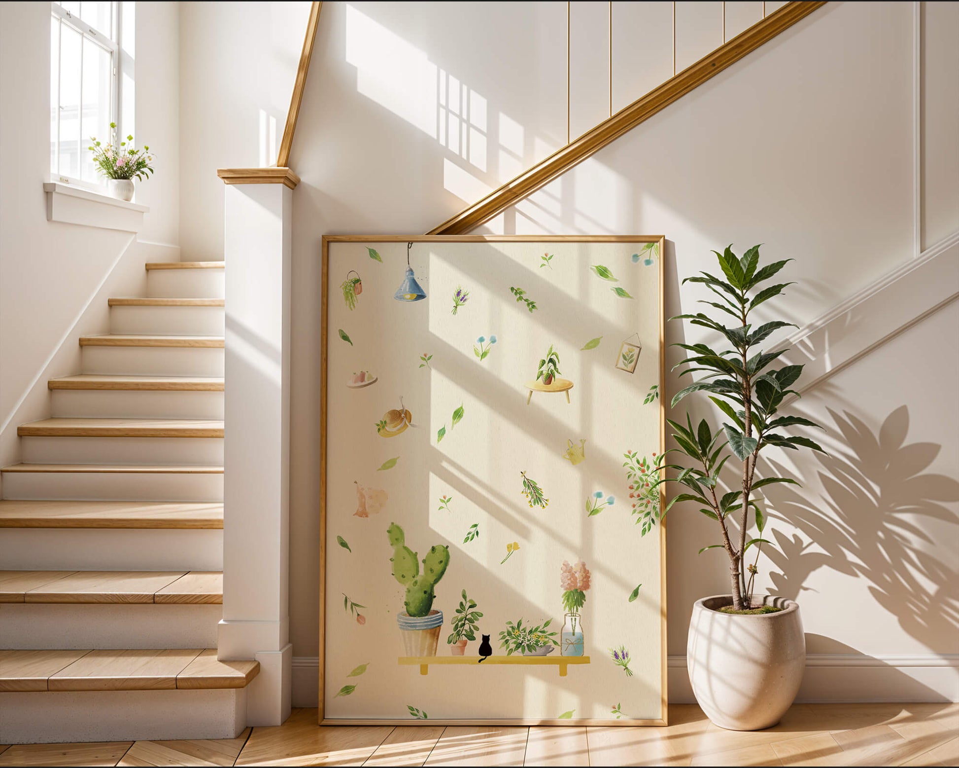 Illustration décorative avec des plantes et des éléments chaleureux