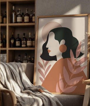 Abstract Female Portrait with Geometric Shapes and Floral Elements - Mi tienda
